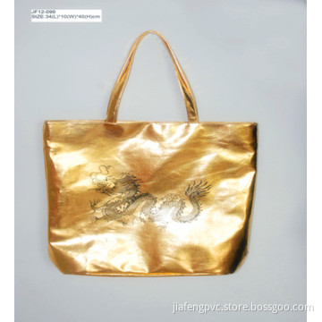 Golden PU Handle Bag with Black Dragon Logo Print (JF12-099)
